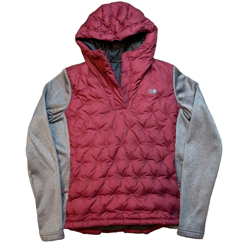 The North Face Burgundy Hoodie Mashup Pullover Puffer Jacket 550 Down Womens XL